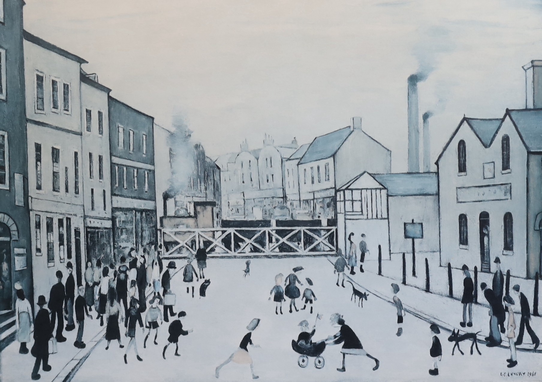 Lawrence Stephen Lowry R.A.(1887-1976), Level Crossing, Burton on Trent, Lithograph, 43.5 x 58cm.